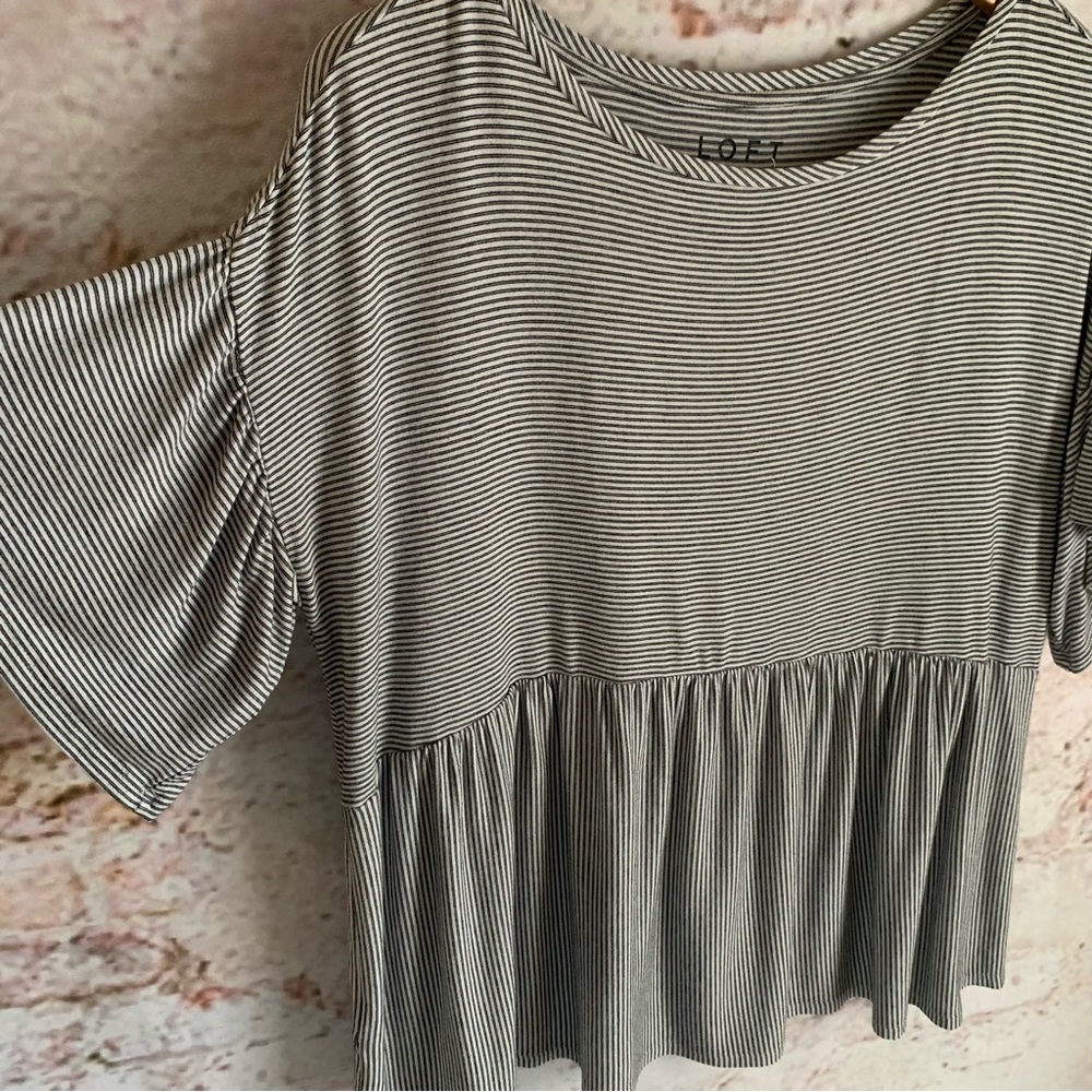 LOFT Striped Black & White Peplum Top - Picture 2 of 6